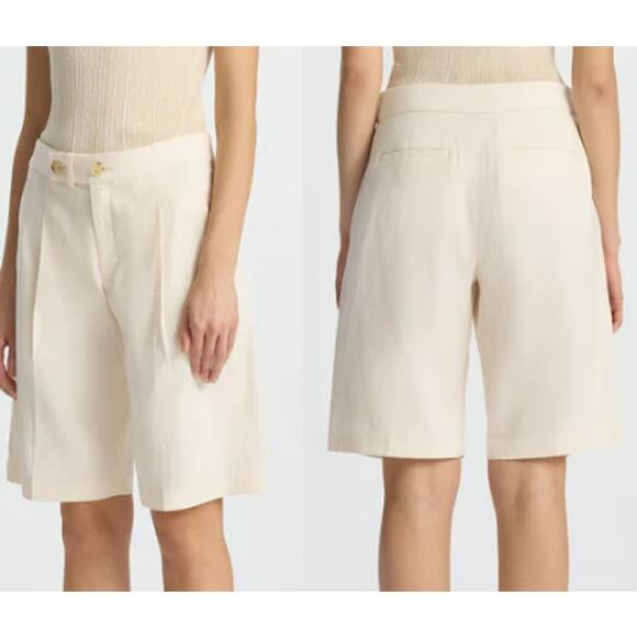 NWT A.L.C. Nico Cotton & Linen Pleated Bermuda Shorts Buttercream Womens Size 0 - Picture 2 of 5